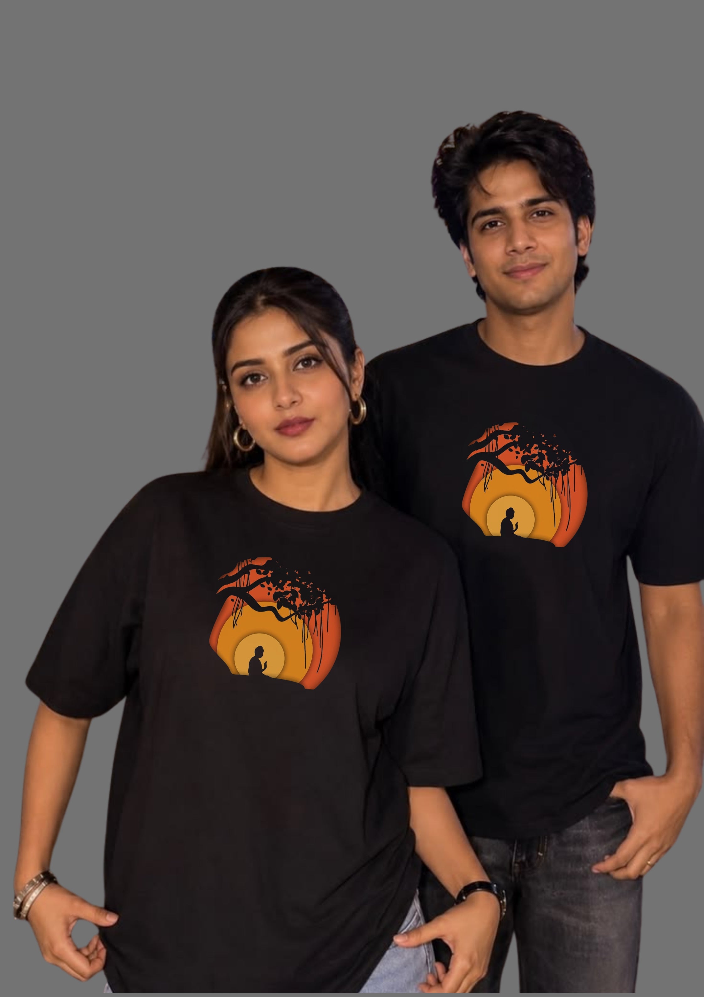 Zen Sunset Meditation Graphic Unisex Oversized T-Shirt | 100% Cotton | 220 GSM