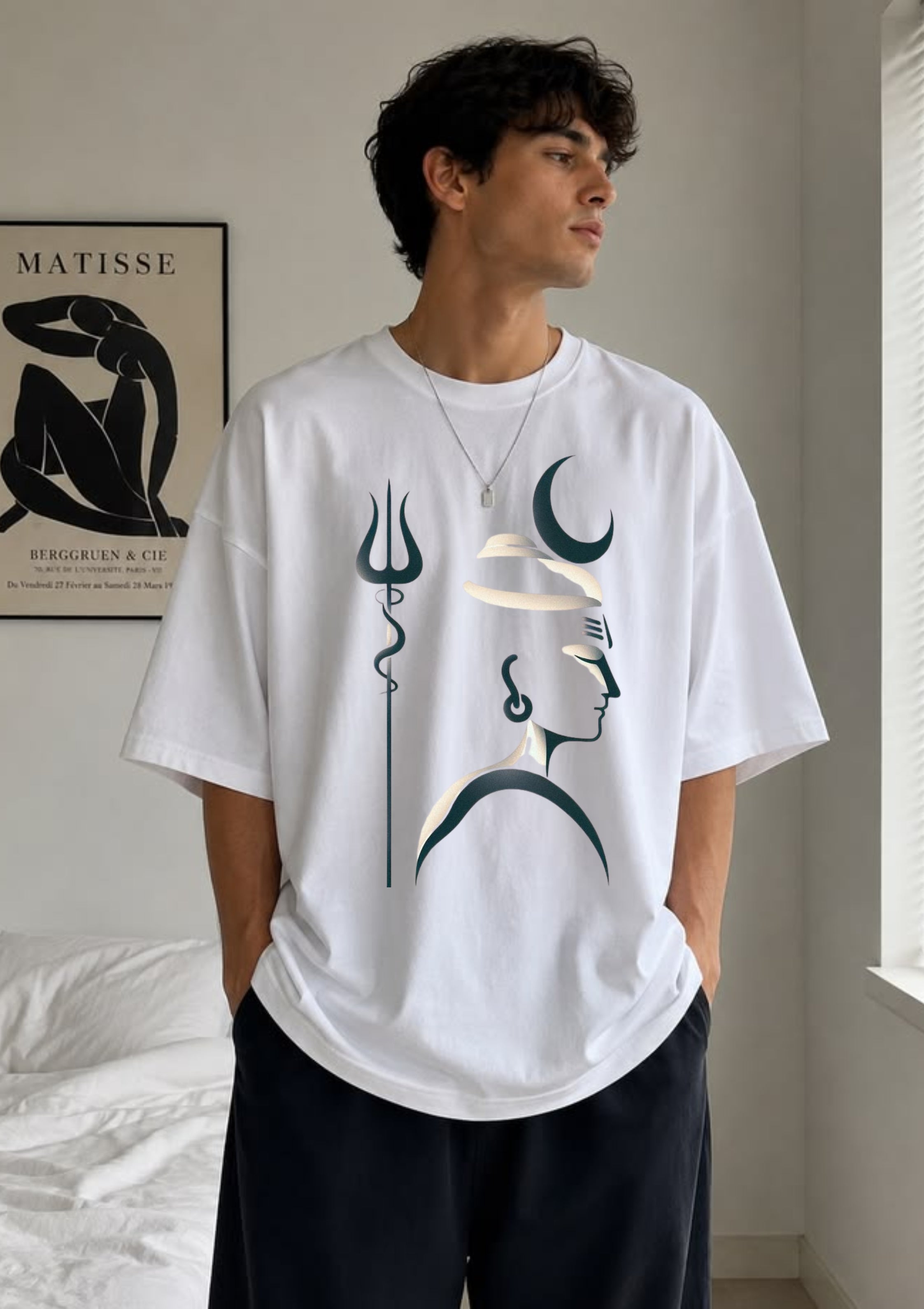 Mahadev Trishul Minimal Graphic Oversized T-Shirt | 100% Cotton | 220 GSM