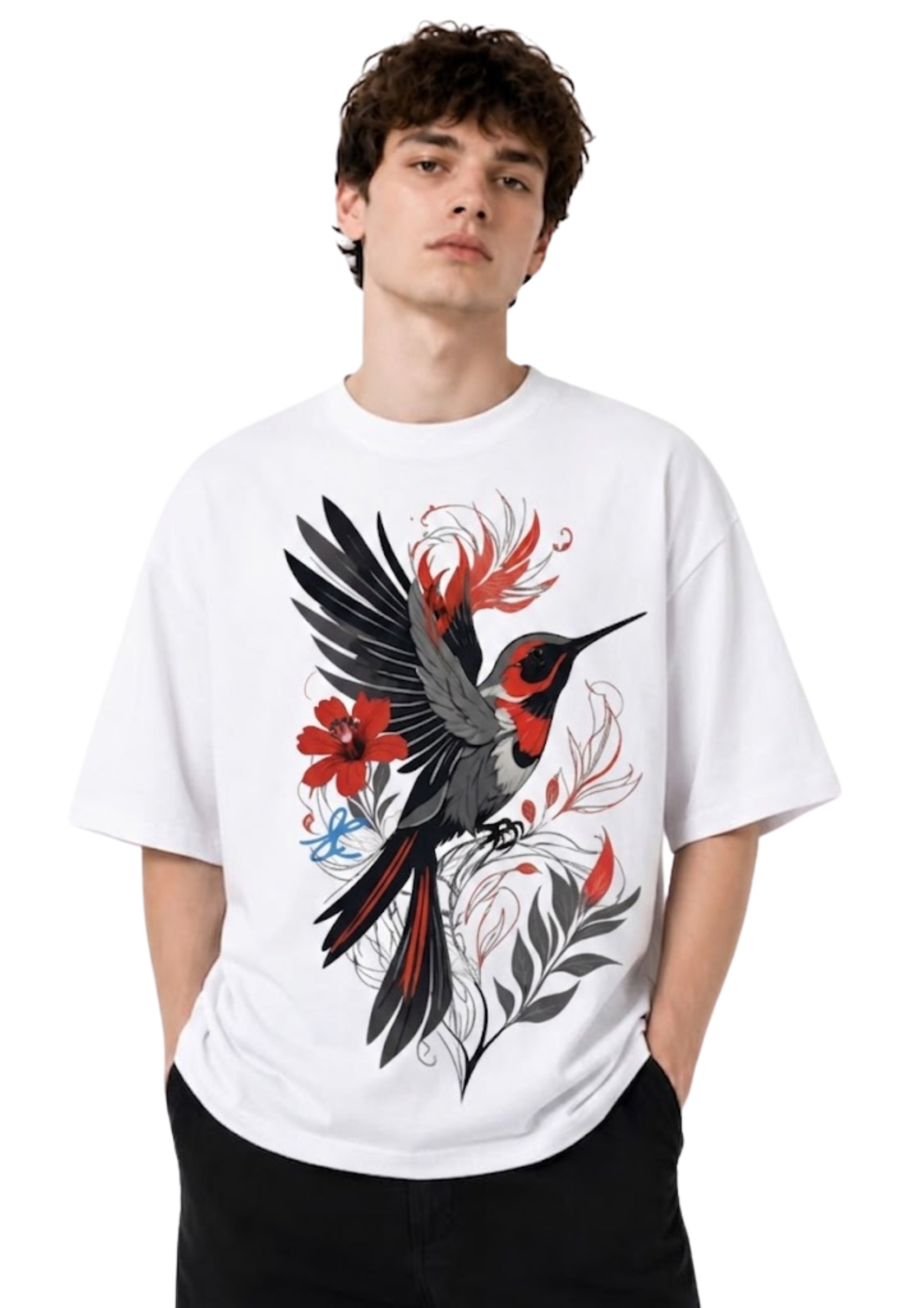 Floral Bird Graphic Oversized T-Shirt | 100% Cotton | 220 GSM