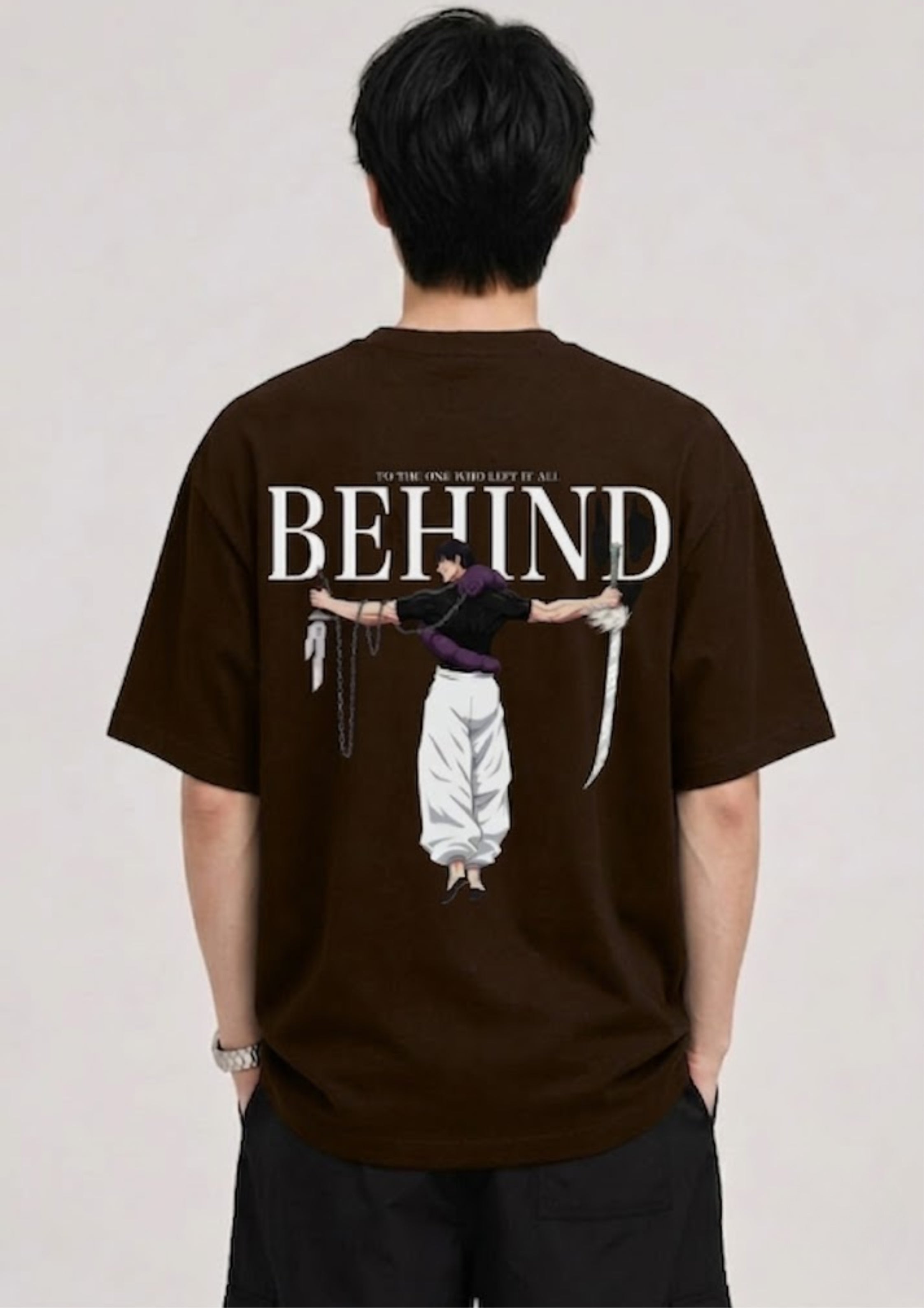 Behind Anime Swordsman Graphic Oversized T-Shirt | 100% Cotton | 220 GSM