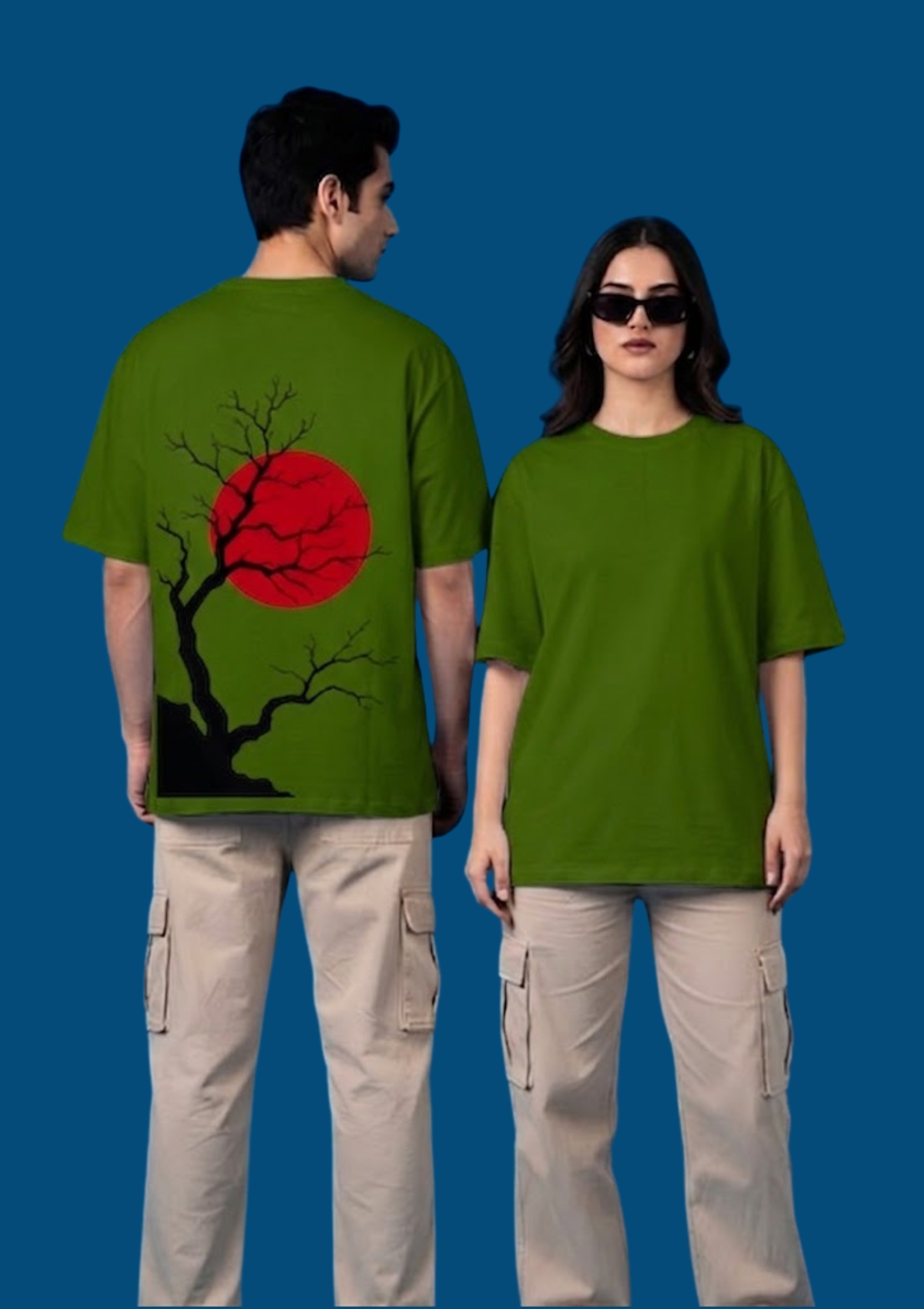Japanese Red Sun Tree Graphic Unisex Oversized T-Shirt | 100% Cotton | 220 GSM