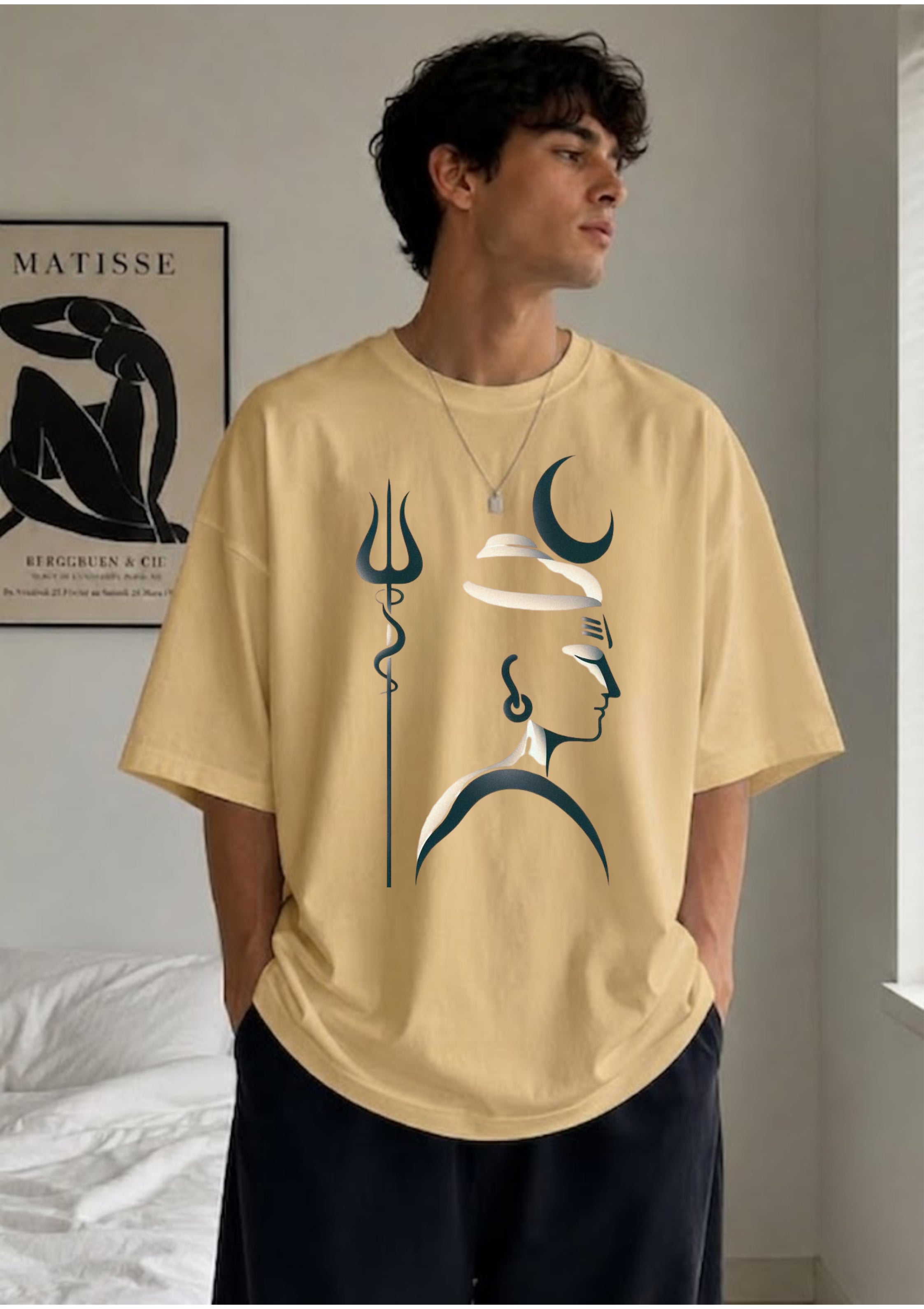 Mahadev Trishul Minimal Graphic Oversized T-Shirt | 100% Cotton | 220 GSM