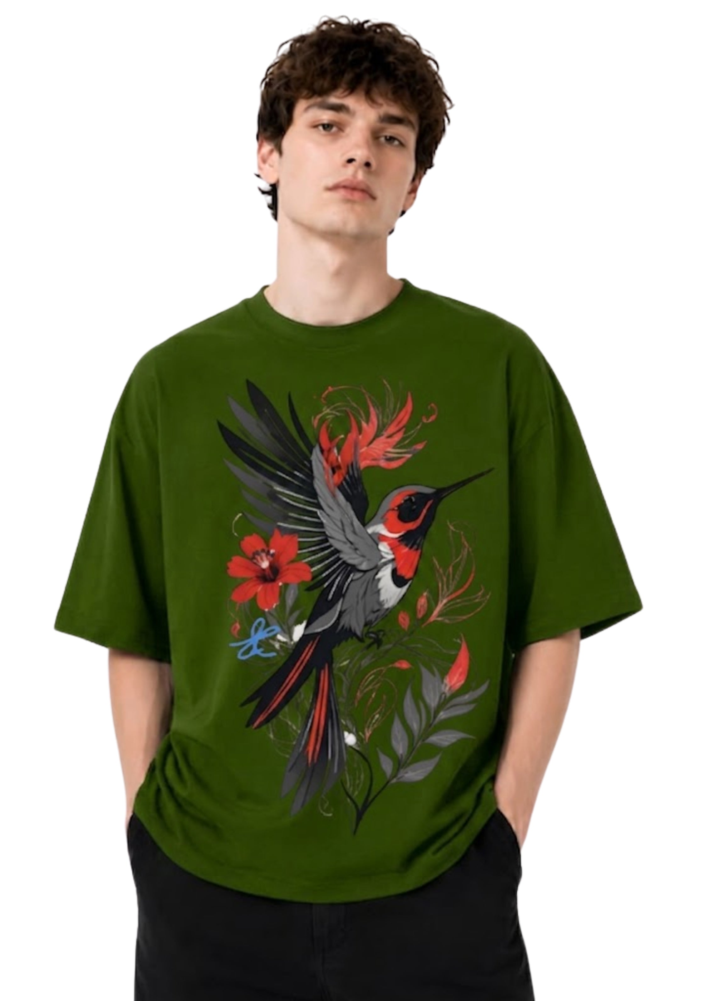 Floral Bird Graphic Oversized T-Shirt | 100% Cotton | 220 GSM