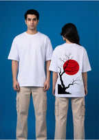 Japanese Red Sun Tree Graphic Unisex Oversized T-Shirt | 100% Cotton | 220 GSM