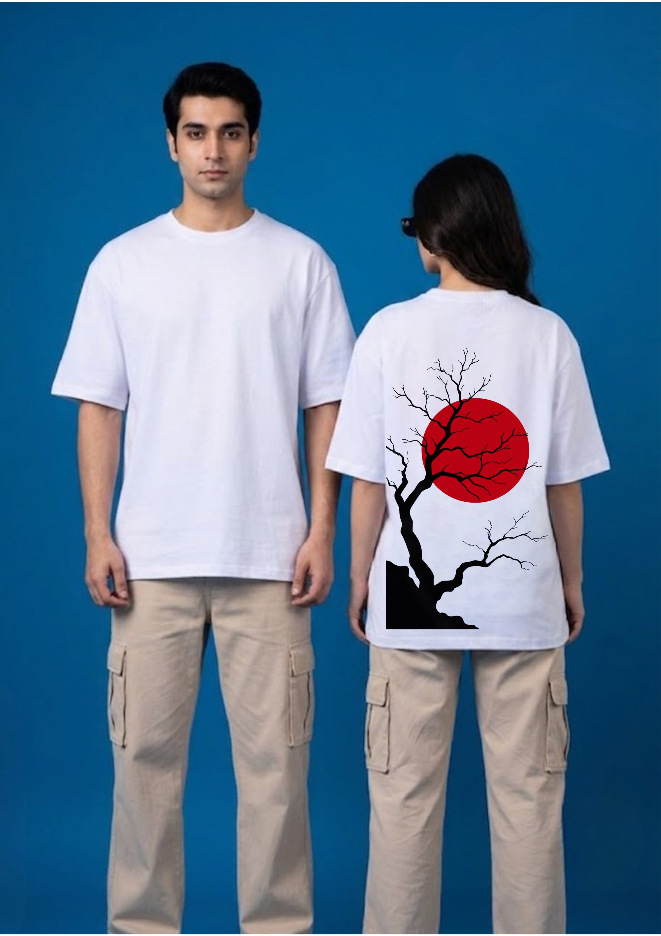 Japanese Red Sun Tree Graphic Unisex Oversized T-Shirt | 100% Cotton | 220 GSM
