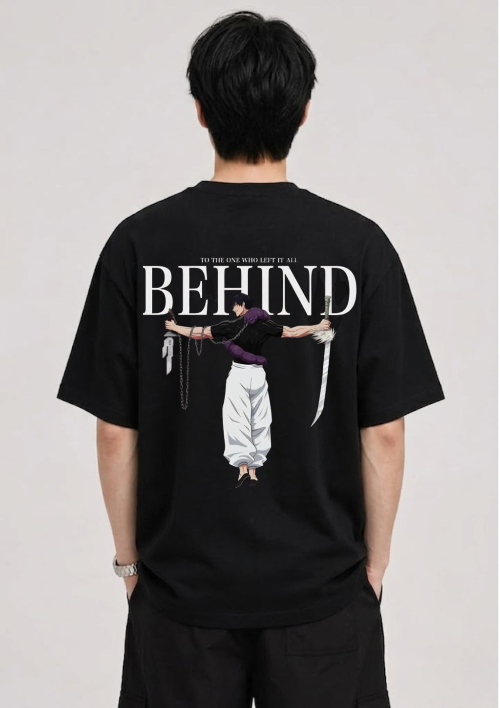 Behind Anime Swordsman Graphic Oversized T-Shirt | 100% Cotton | 220 GSM