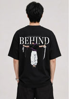 Behind Anime Swordsman Graphic Oversized T-Shirt | 100% Cotton | 220 GSM