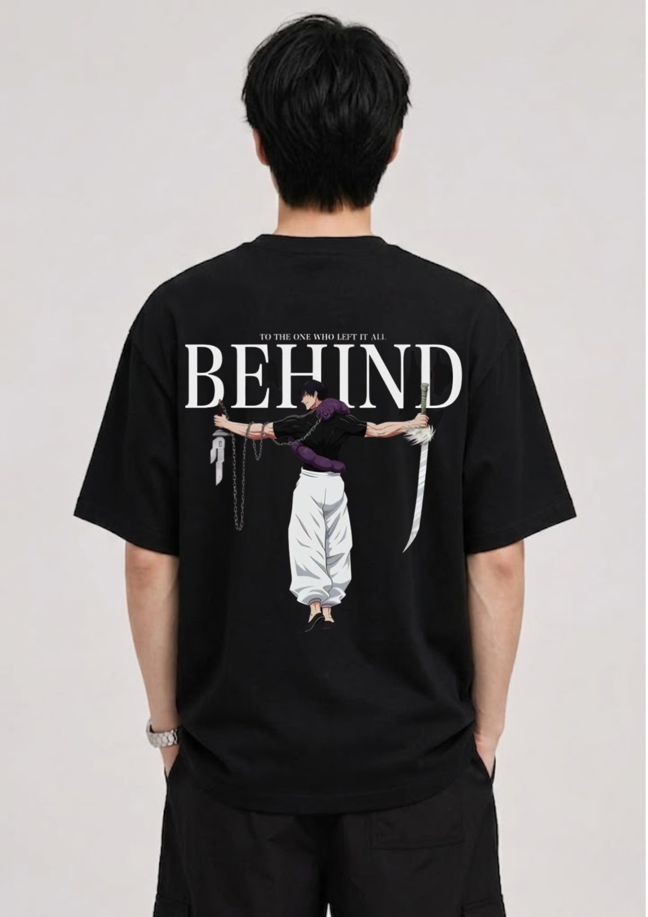 Behind Anime Swordsman Graphic Oversized T-Shirt | 100% Cotton | 220 GSM