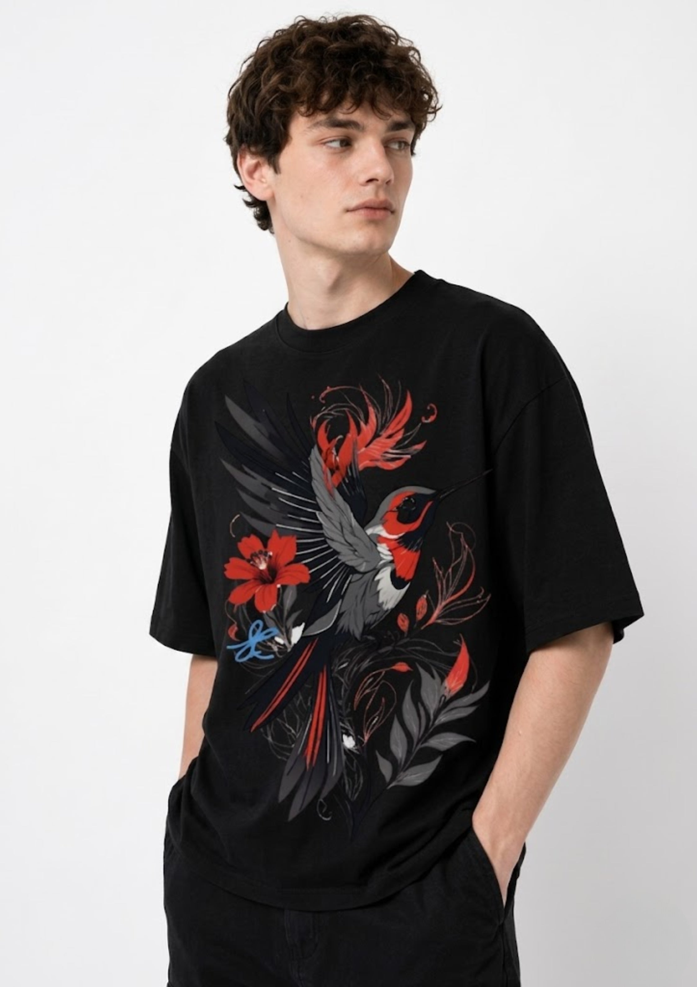 Floral Bird Graphic Oversized T-Shirt | 100% Cotton | 220 GSM