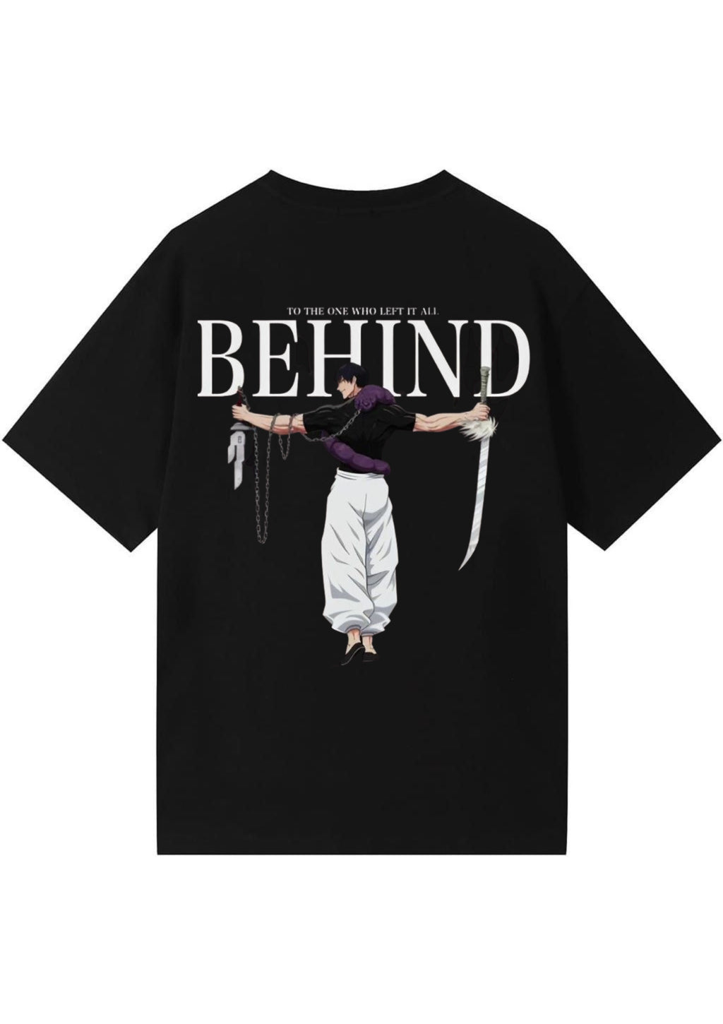 Behind Anime Swordsman Graphic Oversized T-Shirt | 100% Cotton | 220 GSM