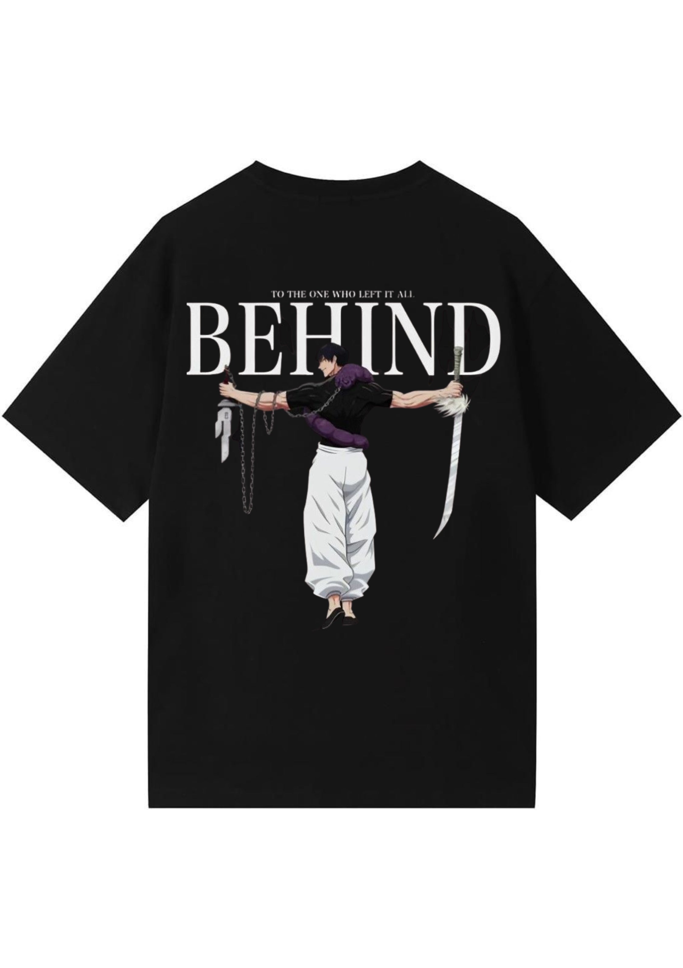 Behind Anime Swordsman Graphic Oversized T-Shirt | 100% Cotton | 220 GSM
