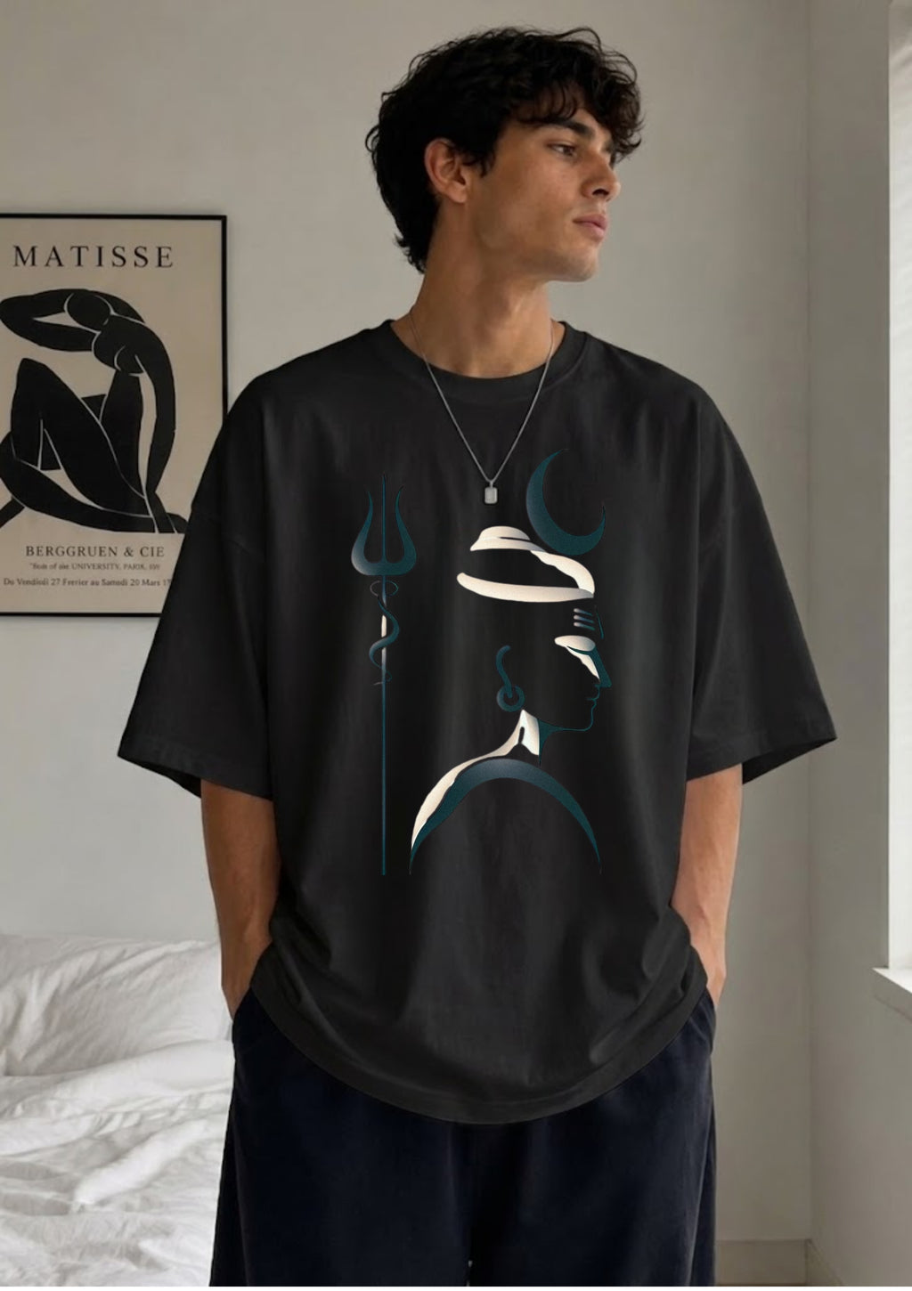 Mahadev Trishul Minimal Graphic Oversized T-Shirt | 100% Cotton | 220 GSM