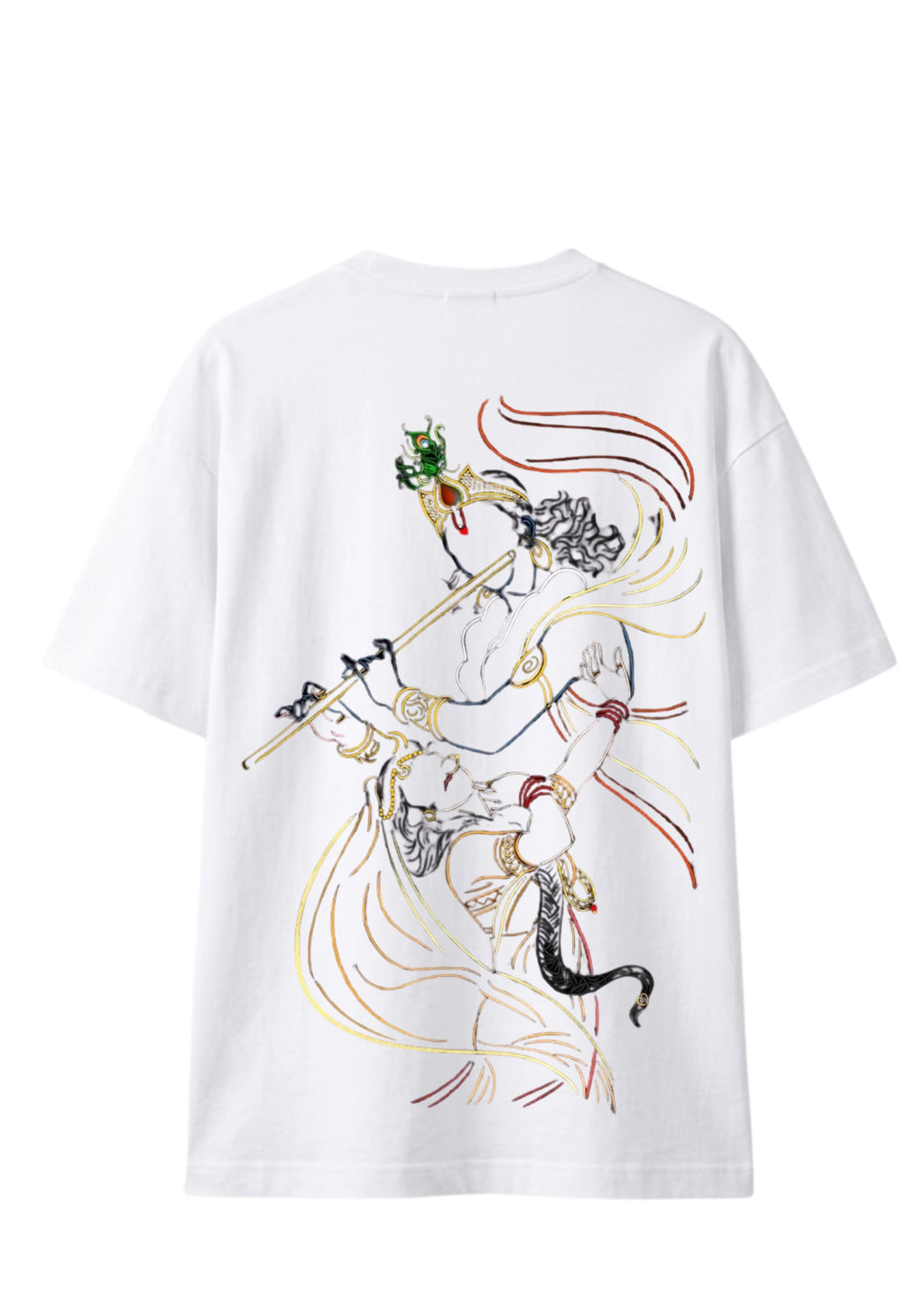 Radha Krishna Flute Art Graphic Oversized T-Shirt | 100% Cotton | 220 GSM