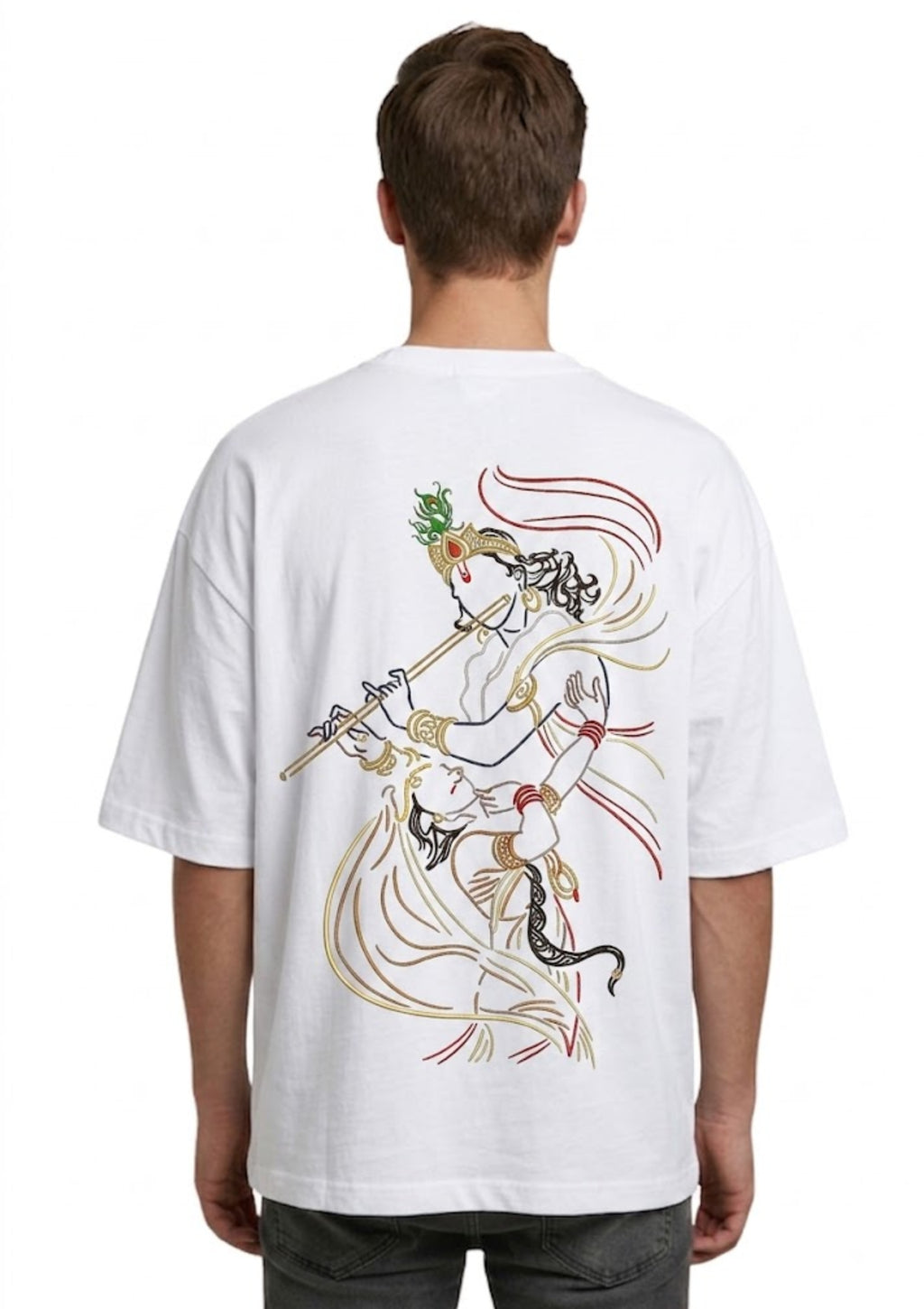 Radha Krishna Flute Art Graphic Oversized T-Shirt | 100% Cotton | 220 GSM