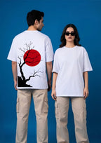 Japanese Red Sun Tree Graphic Unisex Oversized T-Shirt | 100% Cotton | 220 GSM